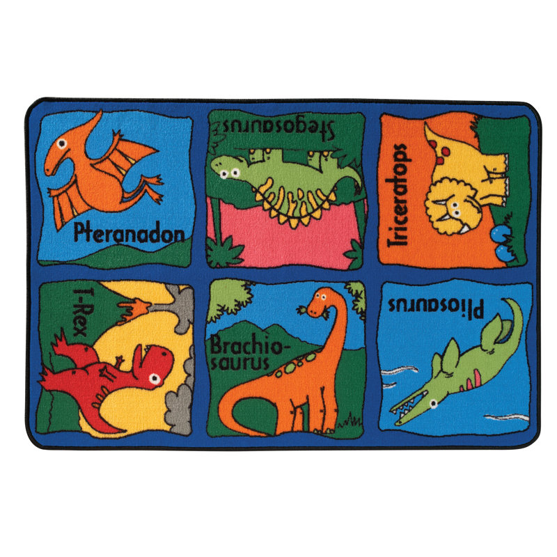 Tapis touffeté bleu / vert / gris KID $ Value Rugs ™, Rectangle 3 pi x 4 pi 6 po