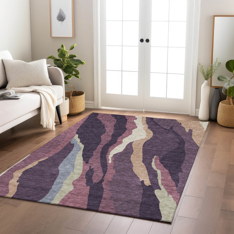 Plum Red Synthetic Washable Rectangular Rug 3' x 5'