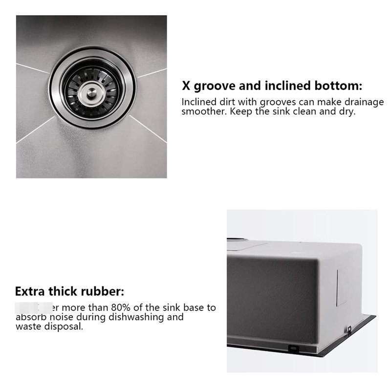 Évier de lavabo en acier inoxydable de 33 pouces avec rebord - Économie d'espace et économie de taches, Noir