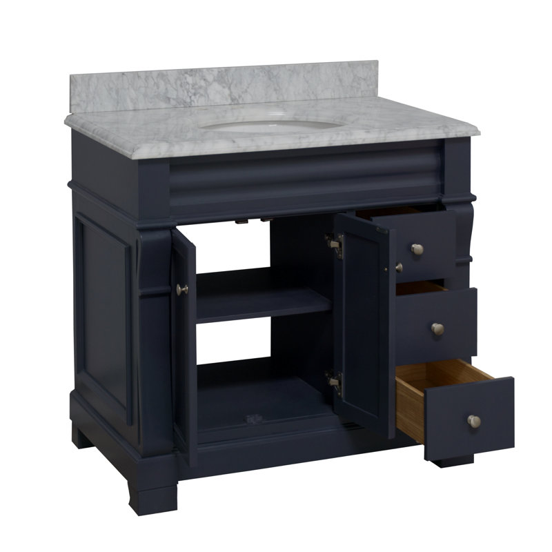 Ensemble de meuble-lavabo simple pour la salle de bain Flo, Marbre de Carrare, Gris marine