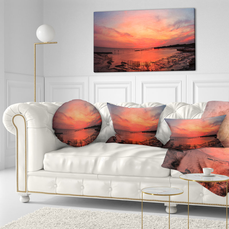 Coussin en seascape de soleil en mer, 16 po x 1 po, Coussin décoratif