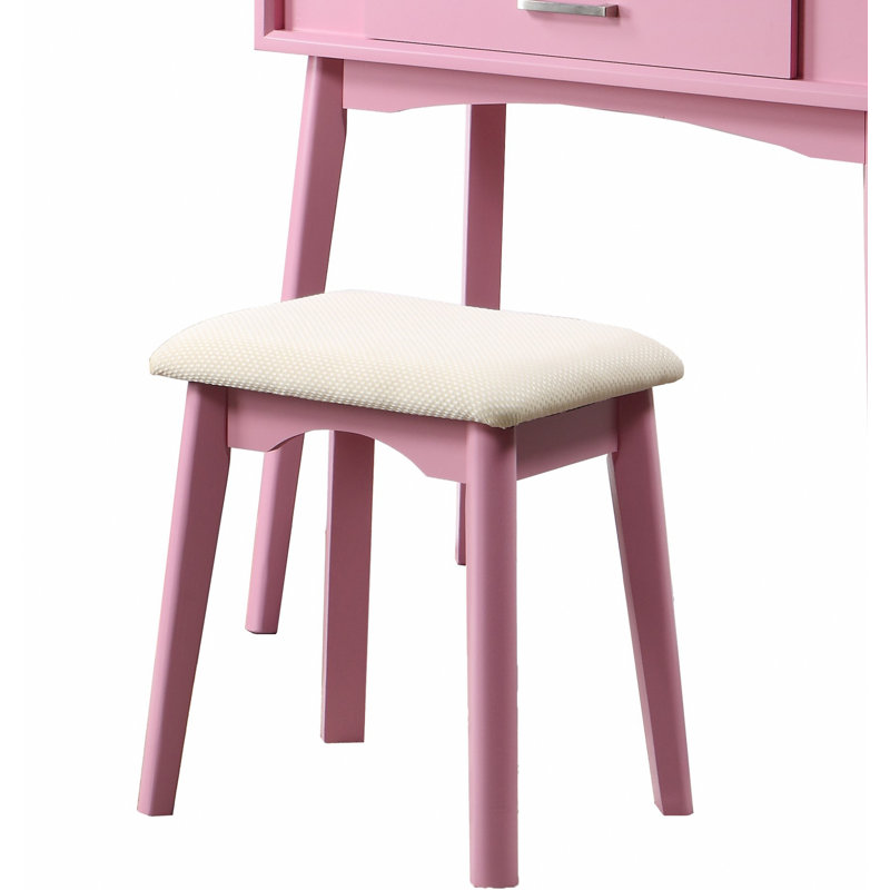 Ensemble coiffeuse et tabouret contemporain en bois, Rose