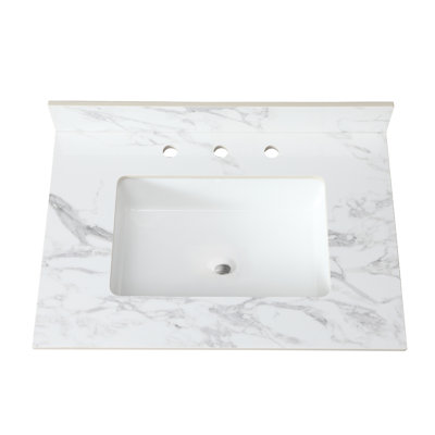 Bathroom Vanity Countertop 31"X22" - Sintered Stone White, With Rectangular Ceramic Sink, Look 31.84 In. X 21.8 Top Stone, White And Stylish
