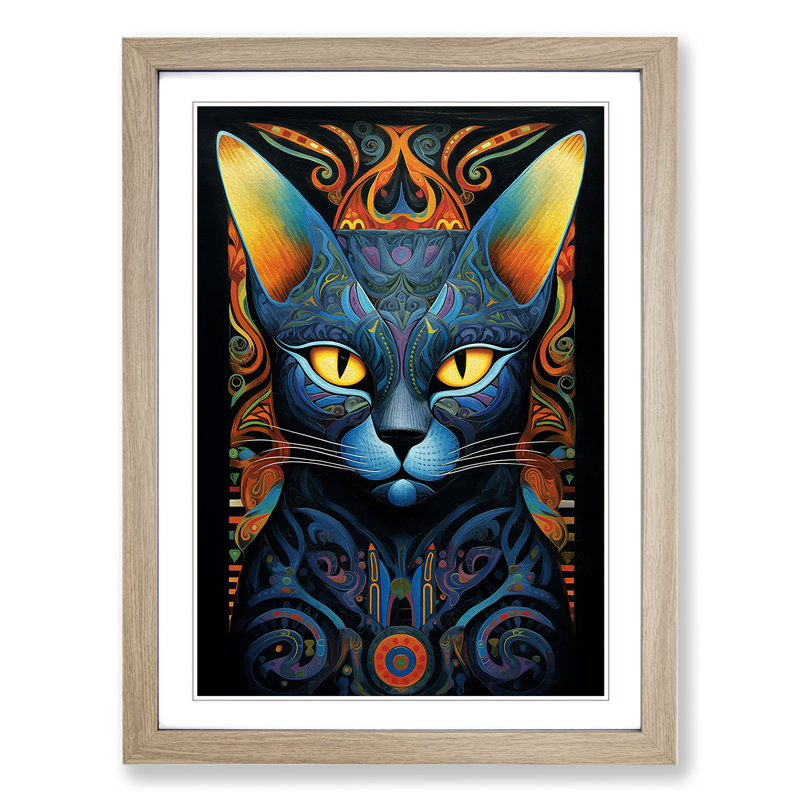 Egyptian Cat Colour Field No.3 - Framed Print, Oak, 64cm H x 46cm W x 2cm D