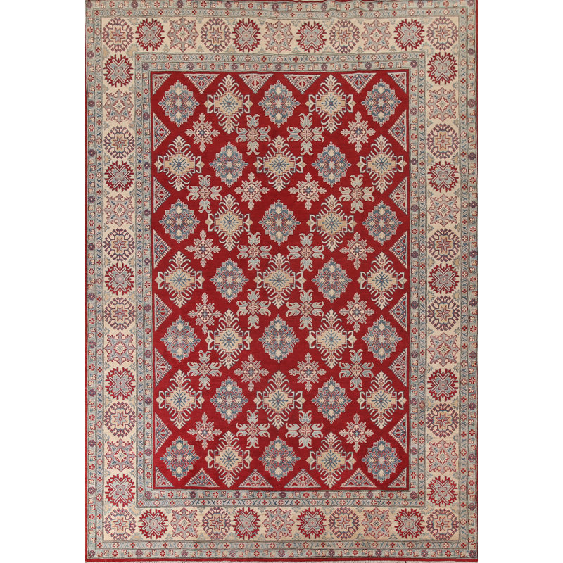 Tapis oriental rouge à motif géométrique Kazak rouge 9