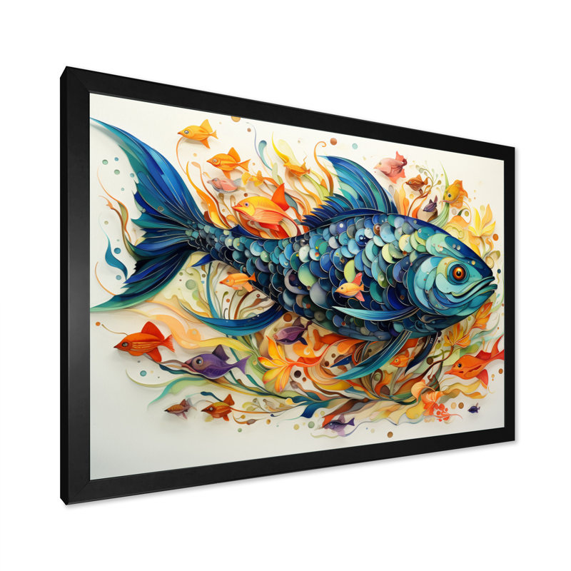 Pêche à la baleine de couleurs III - impression, H 34 po x l 44 po x P 1,5 po, Cadre simple noir