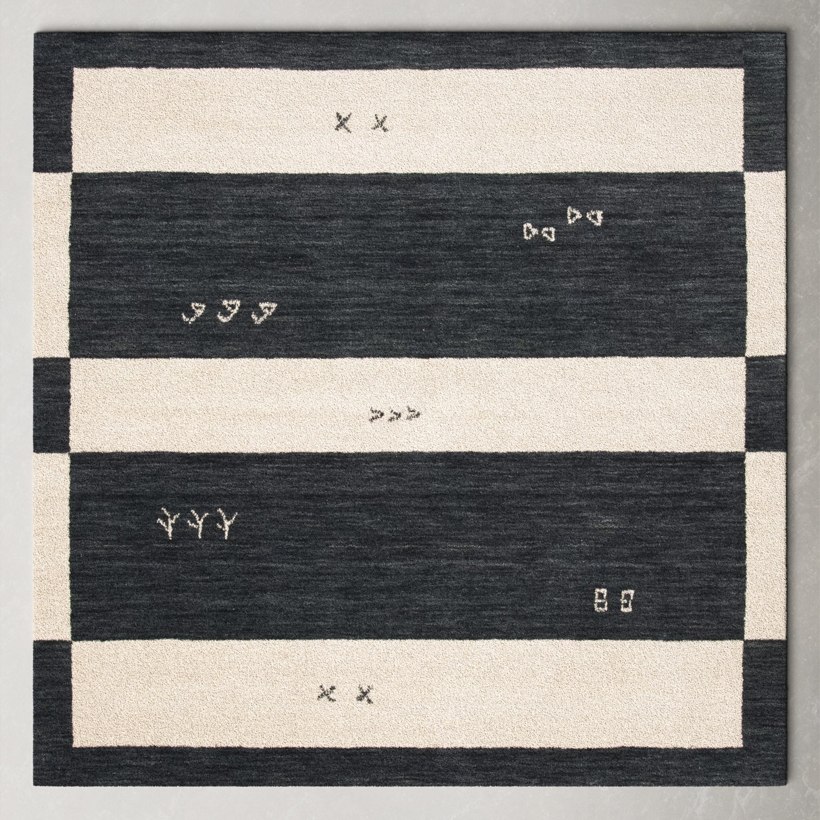 Santiago Cream Black Handmade Wool Geometric Rug, Square 6'
