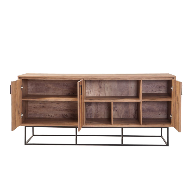 Adwolf Industrial Console Table with Wall-Mount Option, Atlantic Pine & Black Finish, 70.9 x 31.5 x 15.7 inches | 100% Melamine Coated Particle Board, Metal Frame (0.6 inches) & UV Printed Doors | Ample Shelves & Modern Design