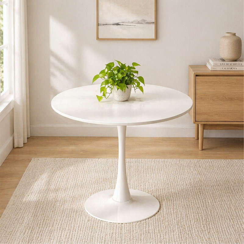 Round Dining Table With Metal Base, Marble, 29"H x 31.5"L x 31.5"W, White Marble