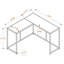 Table d'appoint de coin en L noire avec pieds en métal, H 31,72 po x l 35,7 po x P 35,7 po