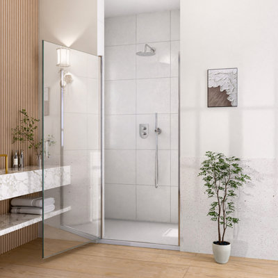 34" W X 72" H Semi - Pivot Shower Door In , 6mm Tempered Glass, Reversible Left/right Installation, Multifunctional Rotating Shaft Door, Finish, 1/4" 6mm Shaft, Zero Leakage Design