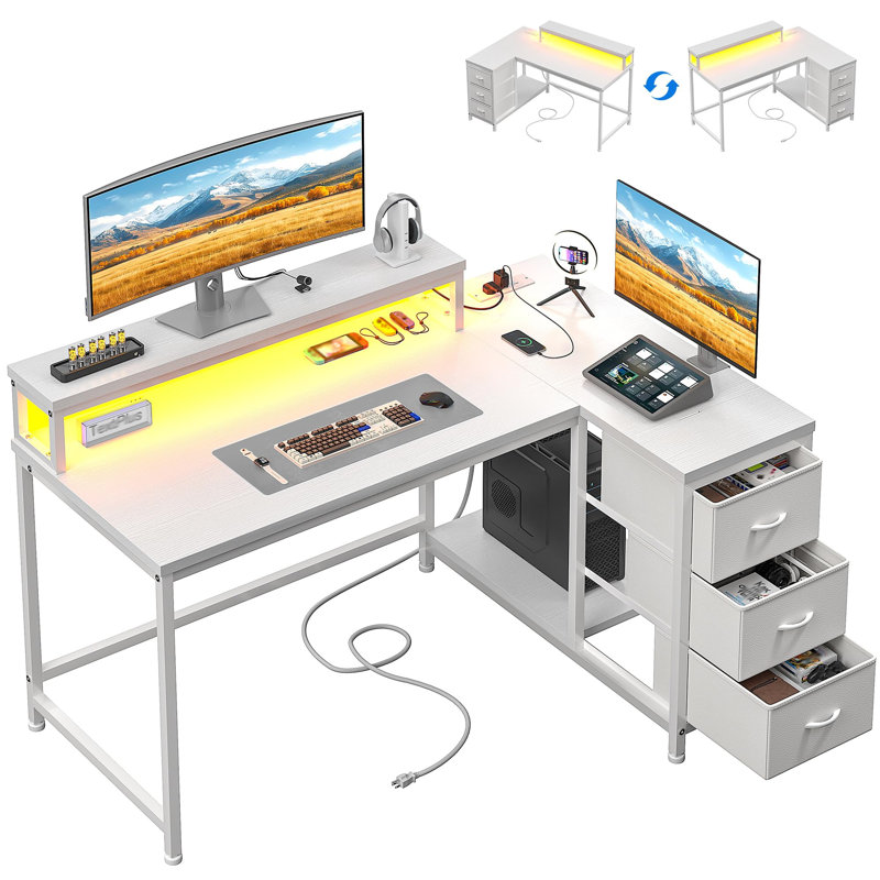Metal Base Computer Desk, White/White