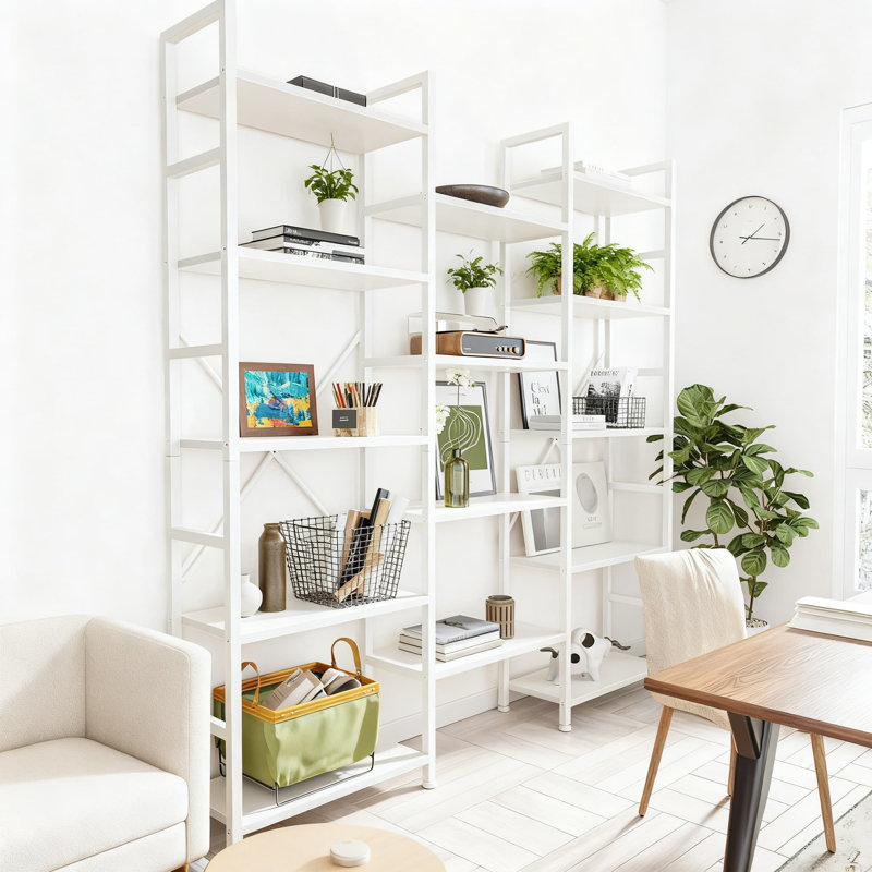 5-Tier Ladder Bookshelf With 14 Adjustable Shelves, Wide Storage Bookcase For Home Office, Durable, White