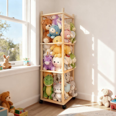 Stuffed Animal Storage Organizer, Solid Wood Toy Storage Rack With Removable Shelves