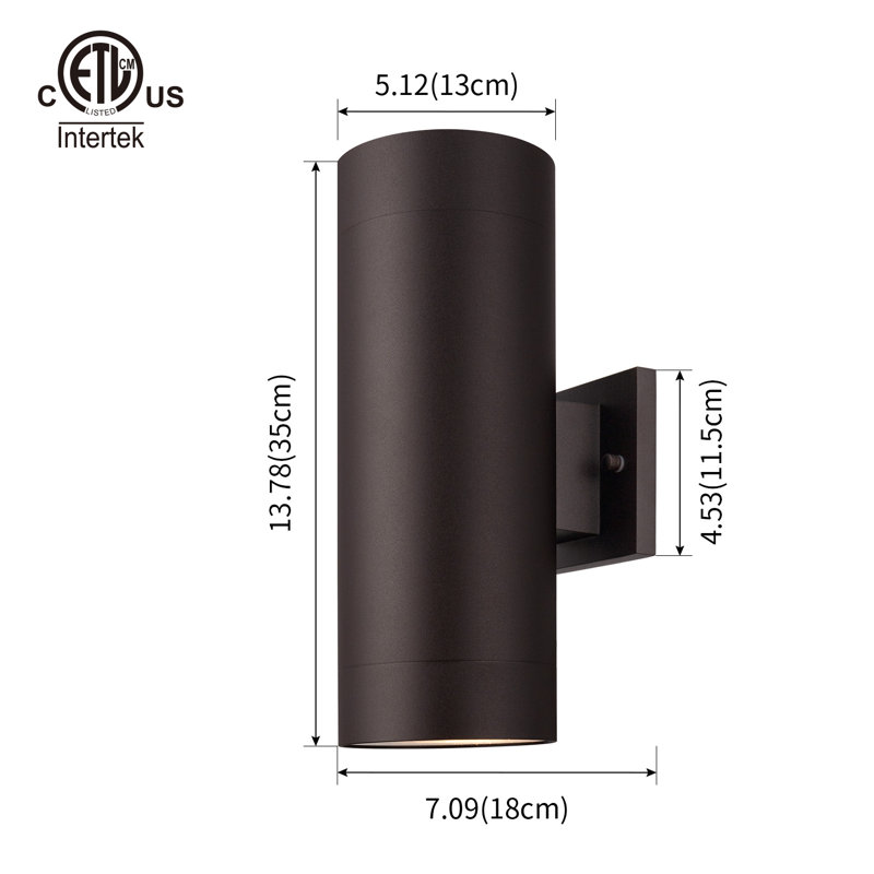 Lanterne murale d'extérieur à 2 ampoules Raley, Bronze frotté à l'huile, H 13,78 po x l 5,12 po x P 7,09 po