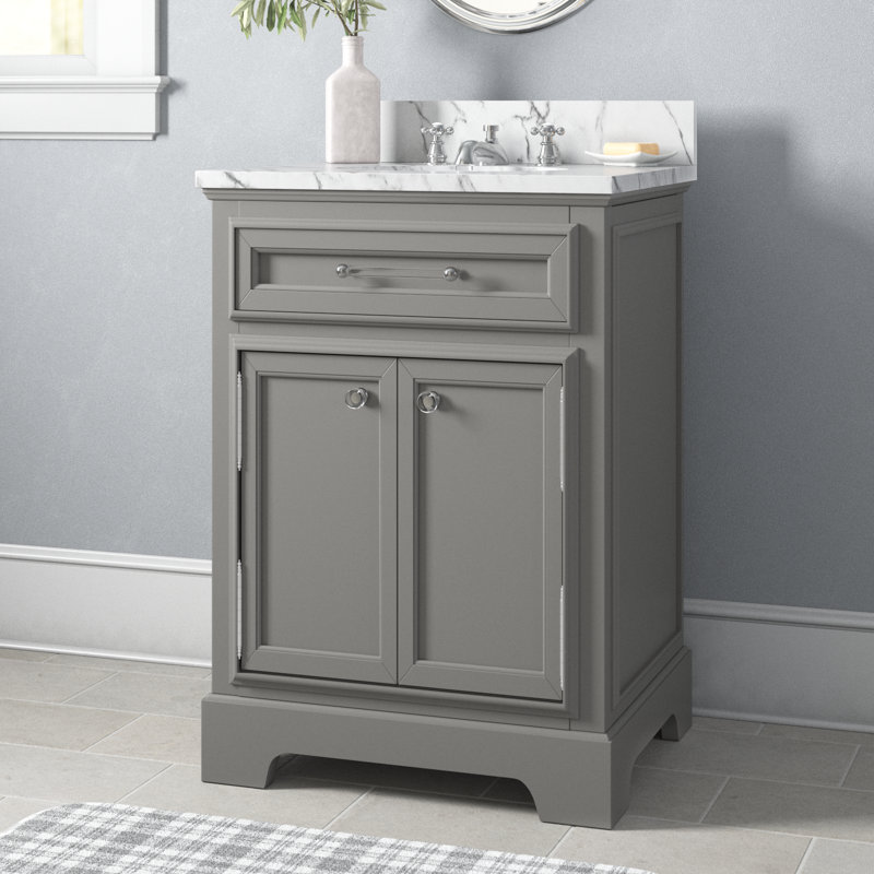 Derby 24" Carrara White Marble Countertop Bath Vanity with Faucet, Gray, Faucet Included