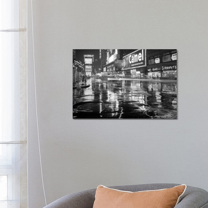 1950s Wet Rainy Streets Of Times Square At Night Neon Signs Advertising New York City NY USA by Vintage Images - Gallery-Wrapped Canvas Giclée on Canvas