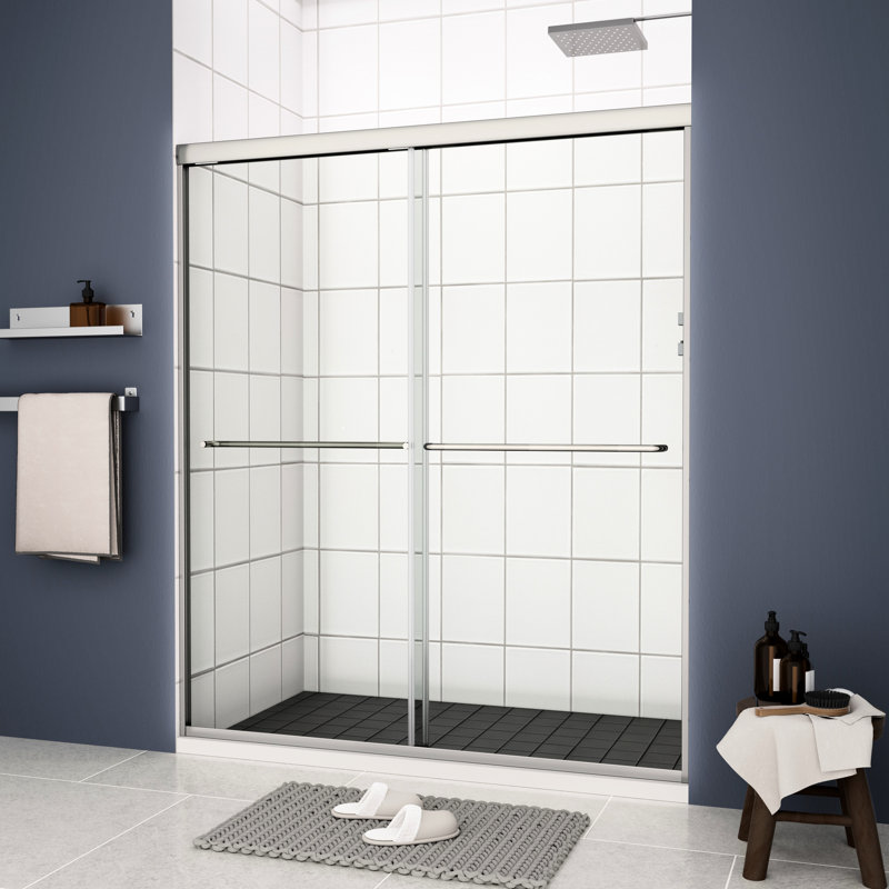 Bypass Shower Door With Chromed Finish - 50 54" X 70", 1/4" Tempered Glass, 36000 Times Open And Close Sliding Chromed, Easy Install, Smooth