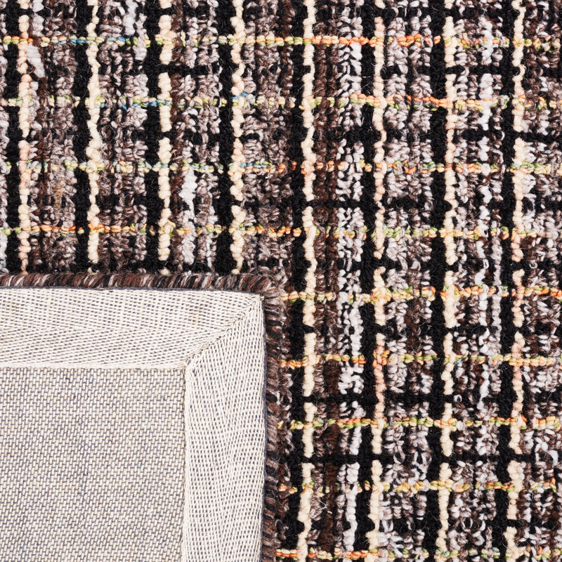 Natko Abstract Hand Tufted Wool/Cotton Striped Rug in Black/Brown, Rectangle 5' x 8'