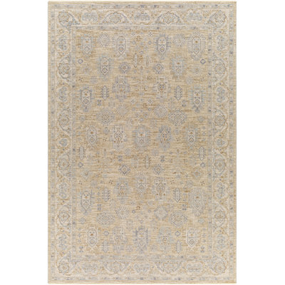 Don Oriental Machine Woven Polyester Area Rug in Khaki/Light Blue