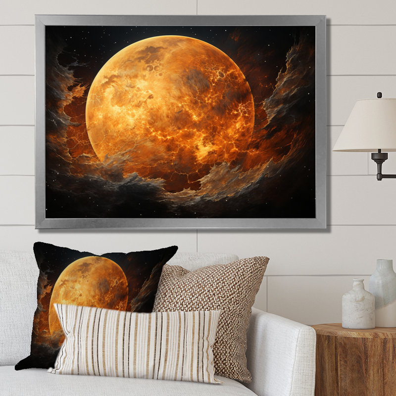 Planète Titan Misty Fiery sur toile, H 12 po x l 20 po x P 1 po, Cadre simple argenté