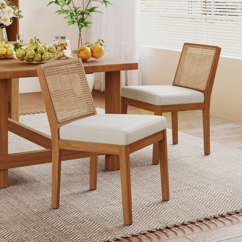 Upholstered Natural Rattan Side Chairs Set Of 2