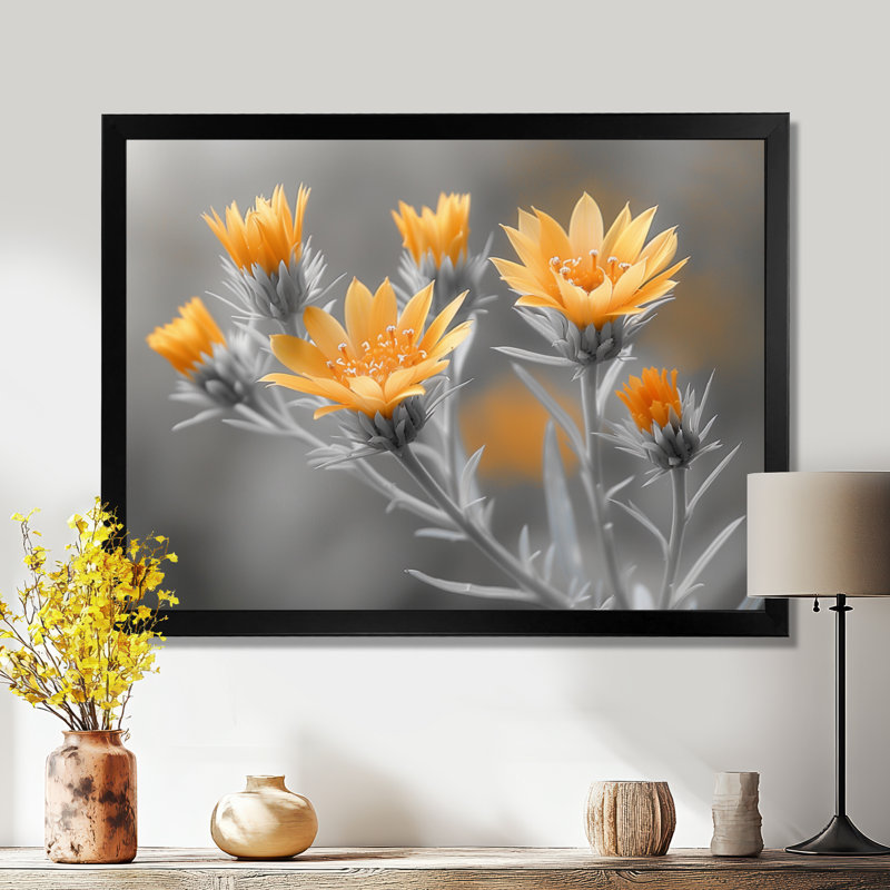 Monstre jaune gris Wonder Thistle - chardon, art mural, Toile encadrée noire simple, H 12 po x l 20 po x P 1 po