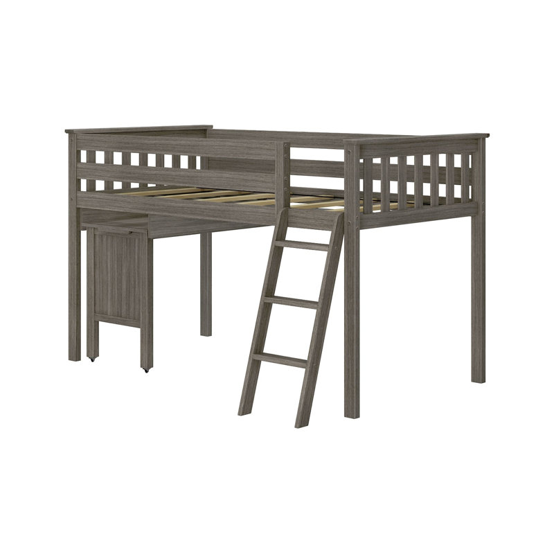 Dirrick Twin Solid Wood Low Loft Bed with Pull-Out Desk, Clay