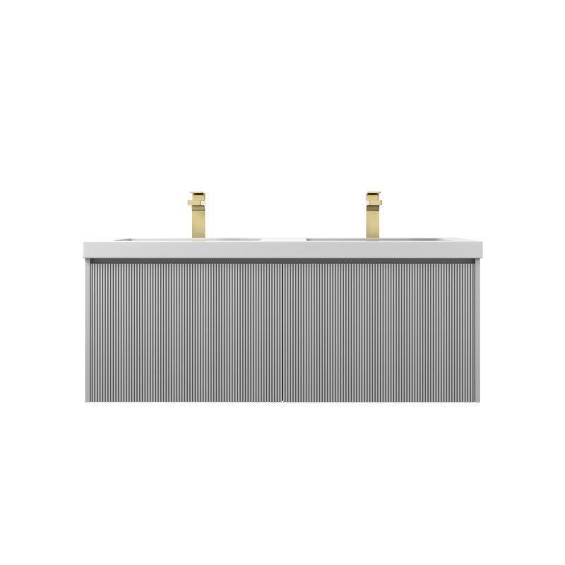 Ensemble de meuble-lavabo double mural 48 po avec lavabo en acrylique Annalisse - devant cannelé, tiroirs à fermeture en douceur