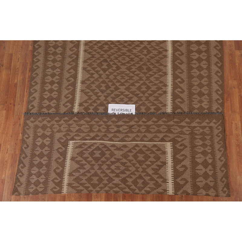 Brown Kilim Reversible Wool Area Rug 7x10