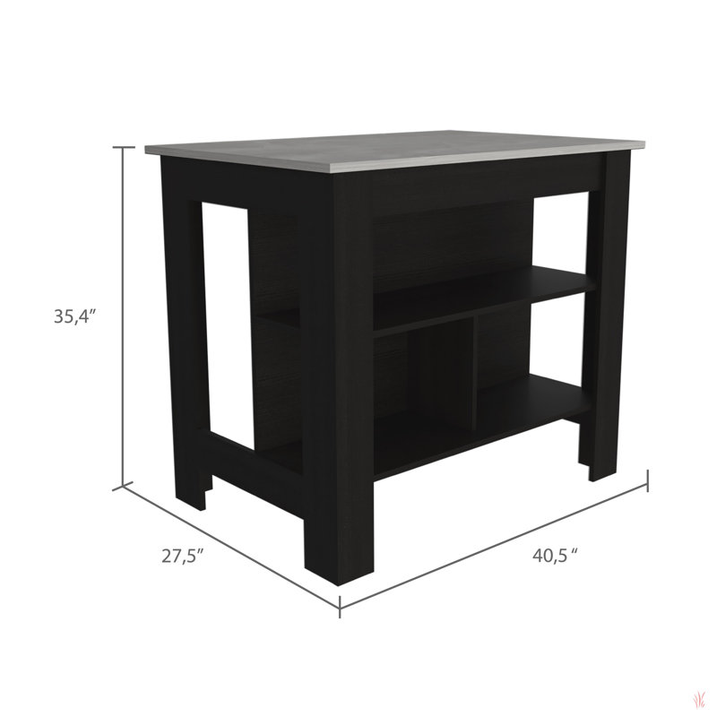 Cala Kitchen Island, Four Legs, Three Shelves, Black, Light Gray