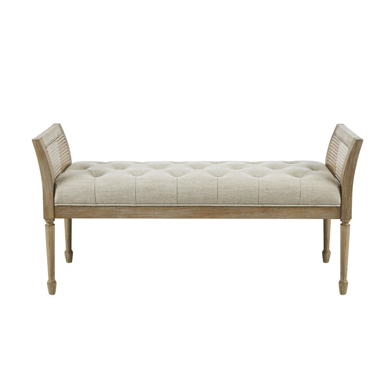 Martha Stewart Isla Tufted Upholstered and Cane Accent Bench