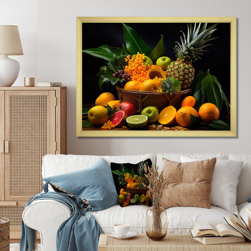 Caraïbes, fruits I - impression, Encadrement doré, H 24 po x l 32 po x P 1 po
