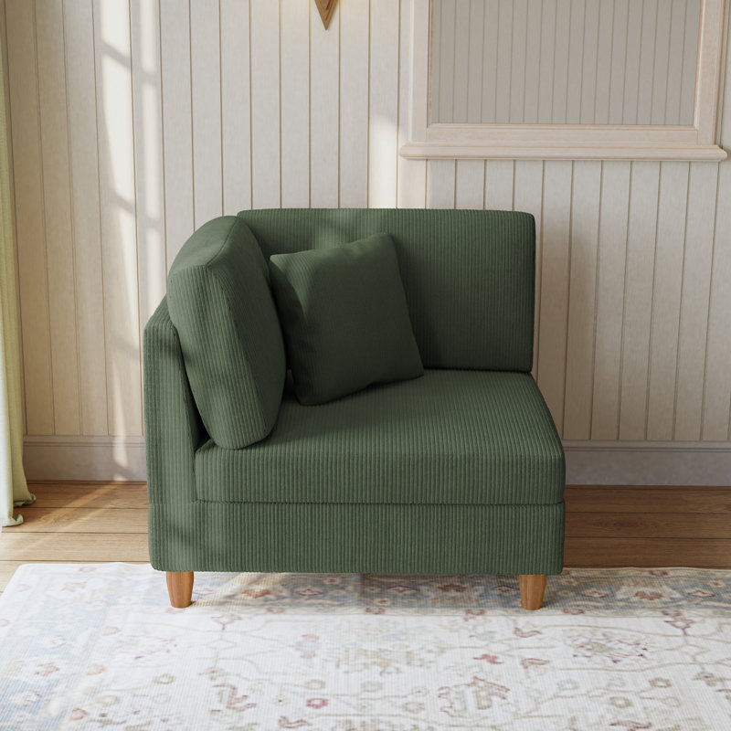 Fauteuil rembourré en velours côtelé vert avec dossier coussiné Seemab, Vert
