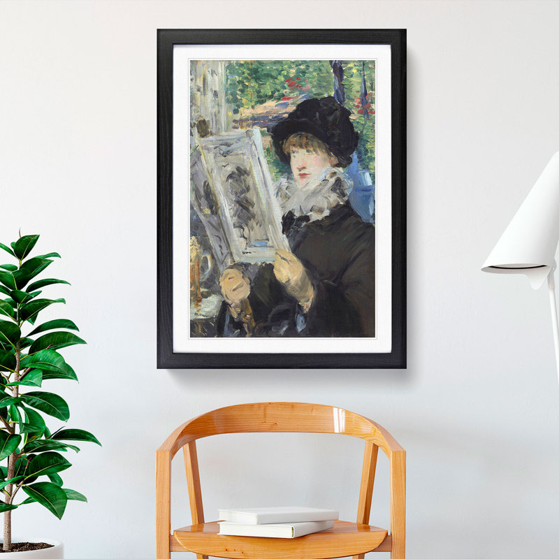 Woman Reading by Edouard Manet - Picture Frame Painting, 48cm H x 36cm W x 2cm D, Black Framed