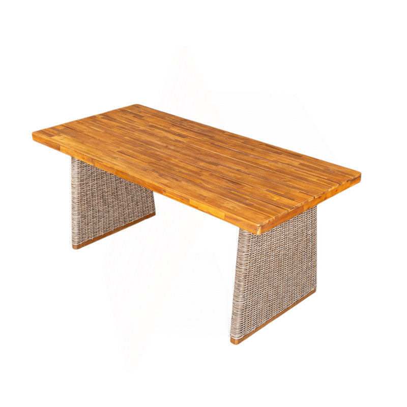 Table de salle à manger d'extérieur en bois d'acacia, finition teck + osier brun, Brun