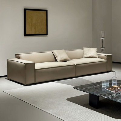 Khaki Genuine Leather Modular Sofa cushion couch