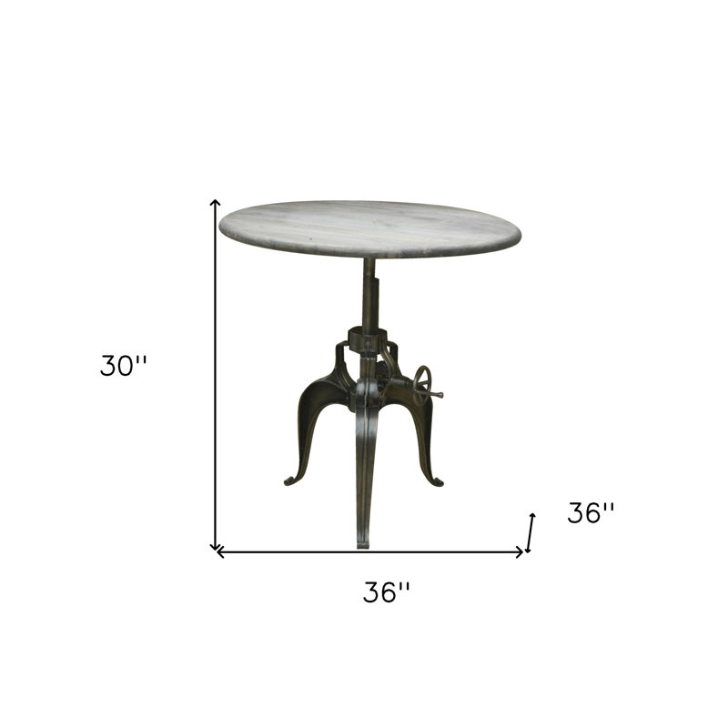 Table de salle à manger à hauteur réglable avec base en bois massif gris et argent