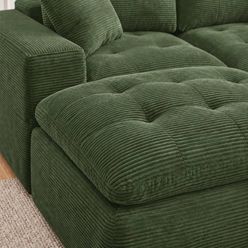 Canapé d'angle modulaire Cloud en forme de L de 103 pouces avec méridienne, assise extra profonde, revêtement en velours côtelé