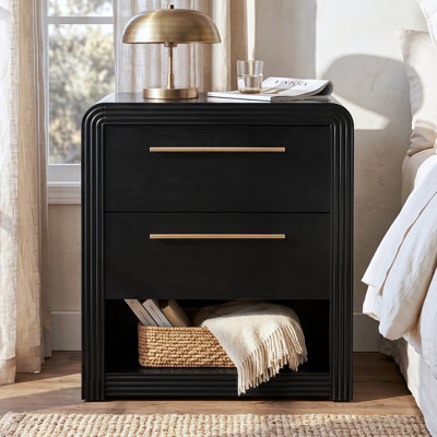 Table de chevet moderne de 65 cm de hauteur avec 2 tiroirs, table d'appoint pour salon, noire