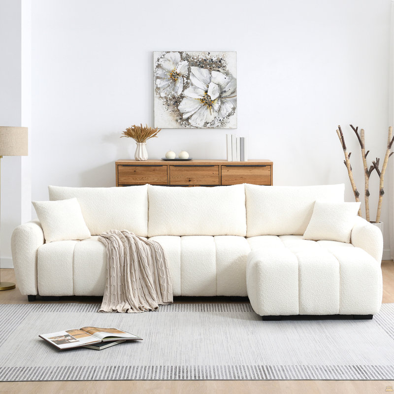 Canapé modulaire de 110 po, en forme de L avec siège très grand, conception à tirette, repose-pieds mobile, mousse haute densité, combinaison libre