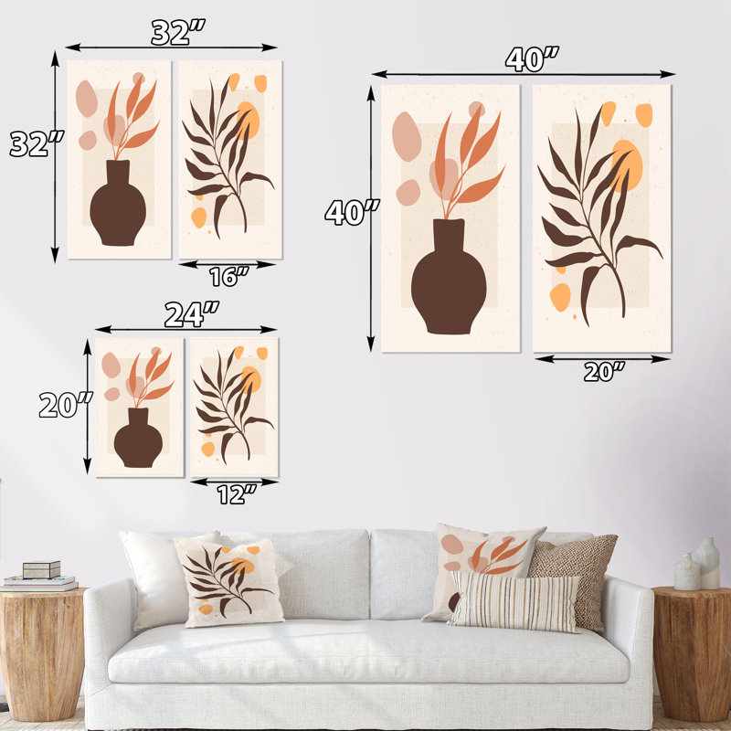 «Minimalistc Plant Silhouettes Still Lifes III», ensemble de 2 impressions, Toile tendue, H 32 po x l 32 po x P 1 po