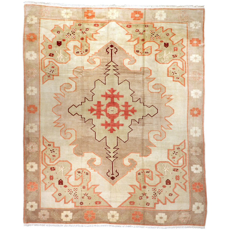 Tapis beige / gris clair en laine noué à la main