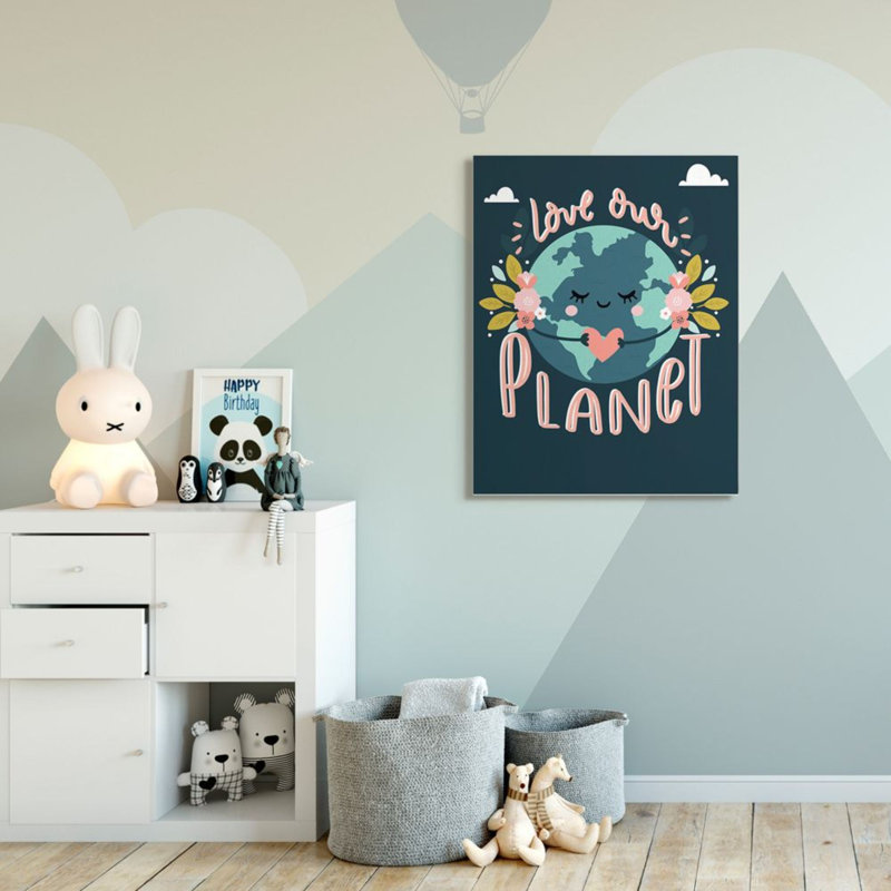 «Love our planète phrase» par Angela Nickeas - reproduction d'art textuel, H 48 po x l 36 po, Toile tendue