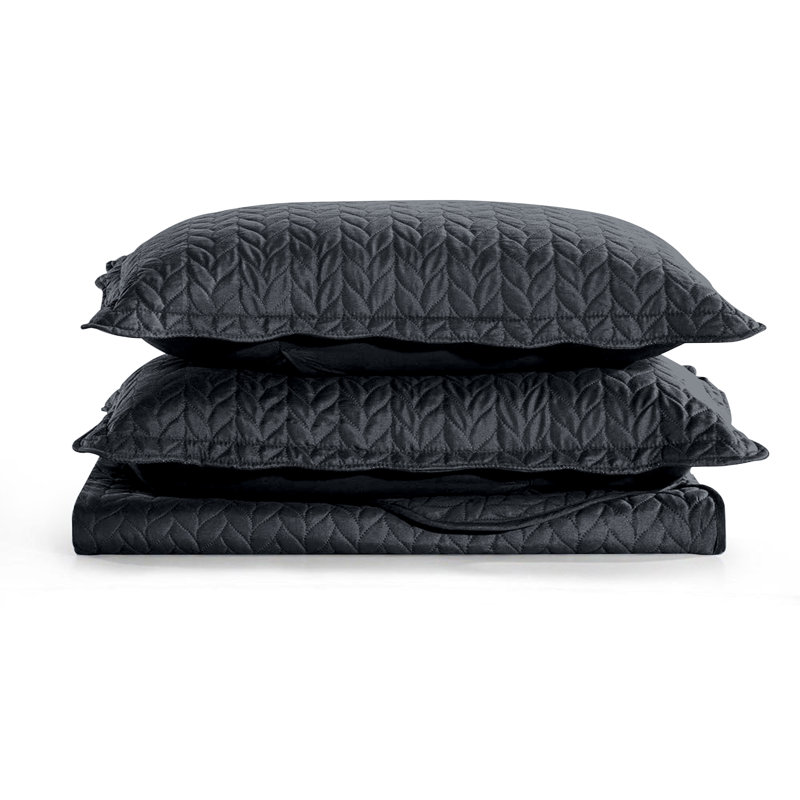 Ensemble de couvre-lit 3 pièces en microfibre gaufrée avec taies décoratives assorties - Literie légère, douce et élégante