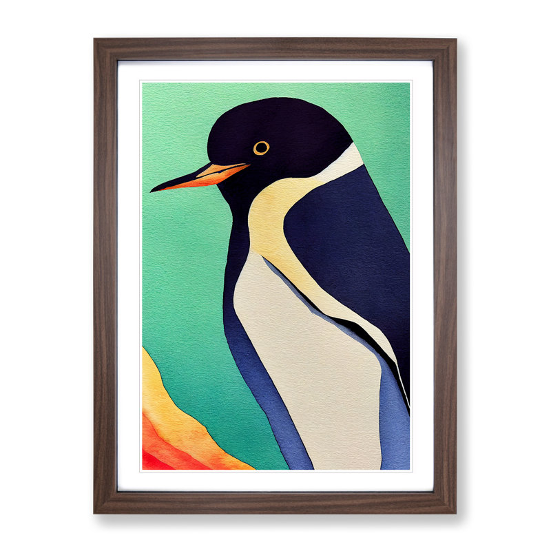 Delightful Penguin - Single Picture Frame Print, 35cm H x 50cm W x 2cm D, Brown Framed 
