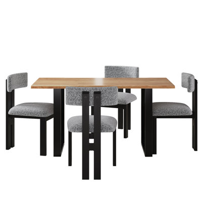 -piece Modern Dining Set With Upholstered Chairs And Solid Wood Table