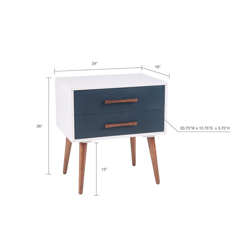 Storage 2 Drawers Nightstand