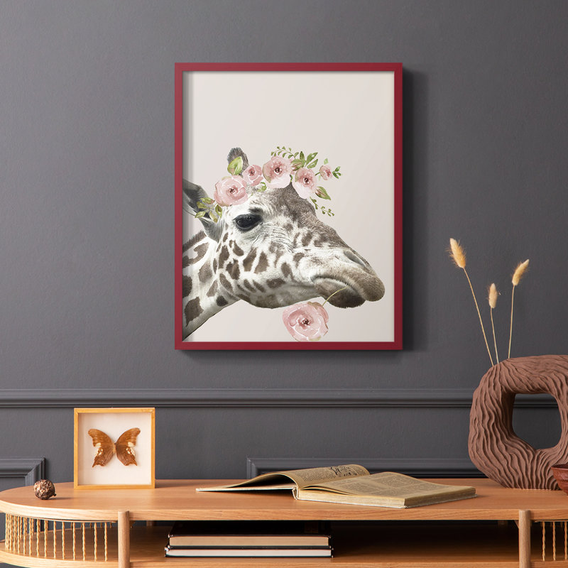 «Peek A Boo Giraffe II», reproduction encadrée - bois massif, Blanc, H 14 po x l 11 po