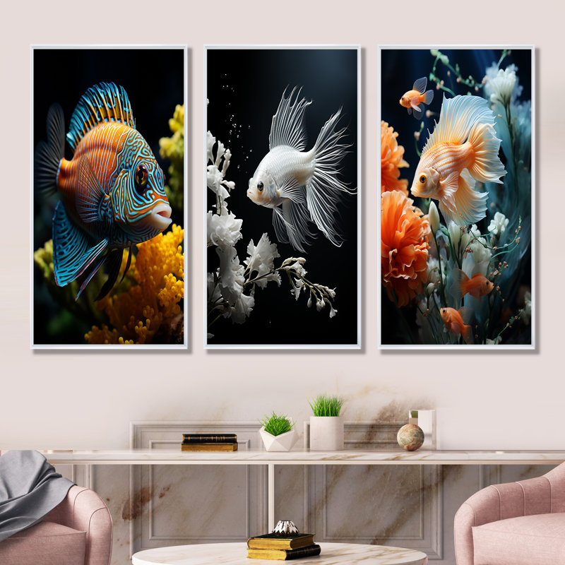 Corals Butterflyfish Aquamarine Adventure, H 40 po x l 60 po, Cadre flottant blanc